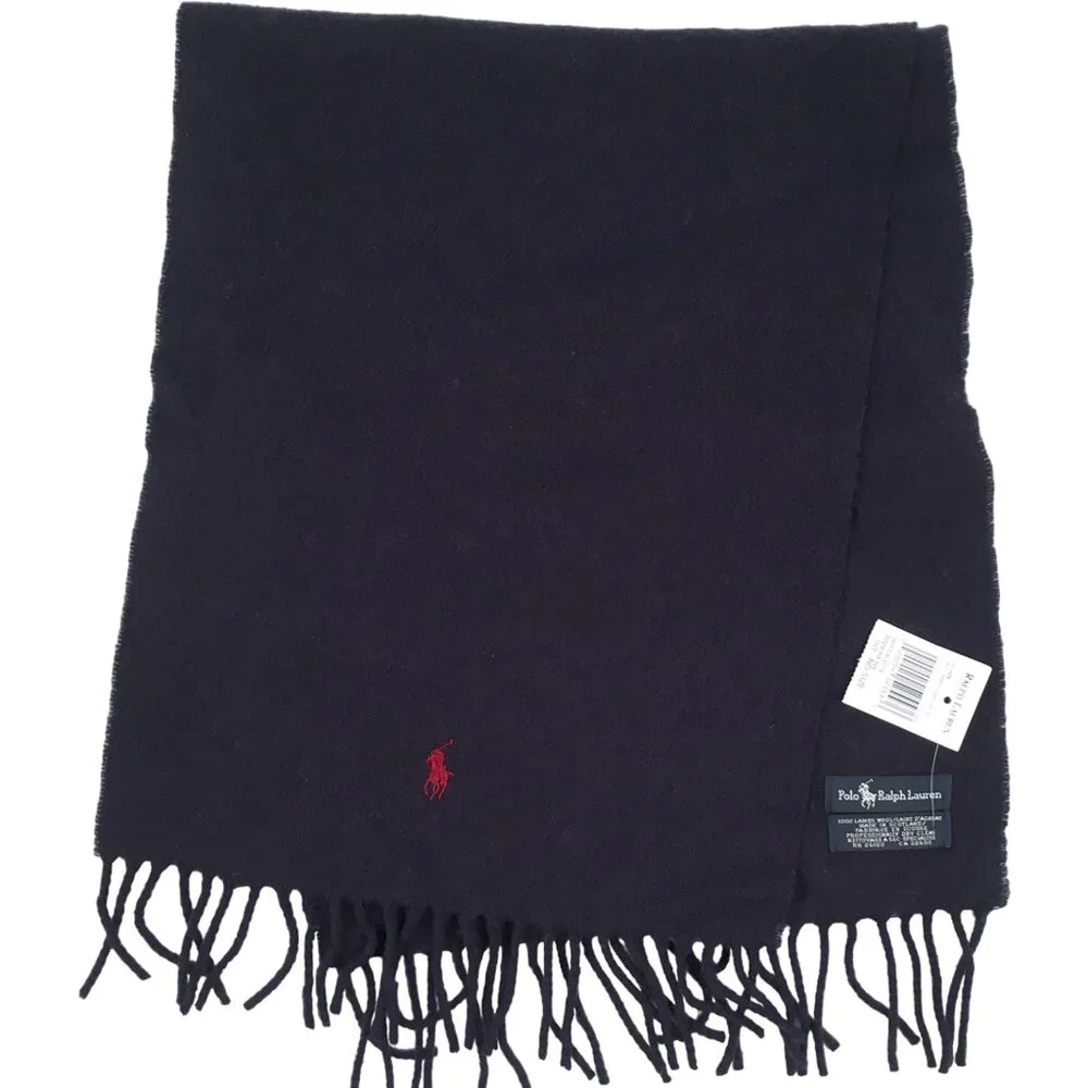 NEW Polo Ralph Lauren Scarf! Navy With Red Player Lambswool Made in Scotland